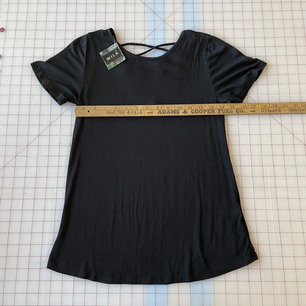 Active USA Womens Small Black Criss Cross Cut Out On Back T-Shirt Short‎ Sleeve - Picture 7 of 8